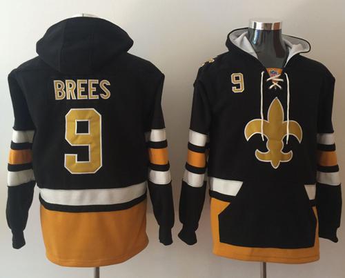 Nike Saints #9 Drew Brees Black/Gold Name & Number Pullover NFL Hoodie